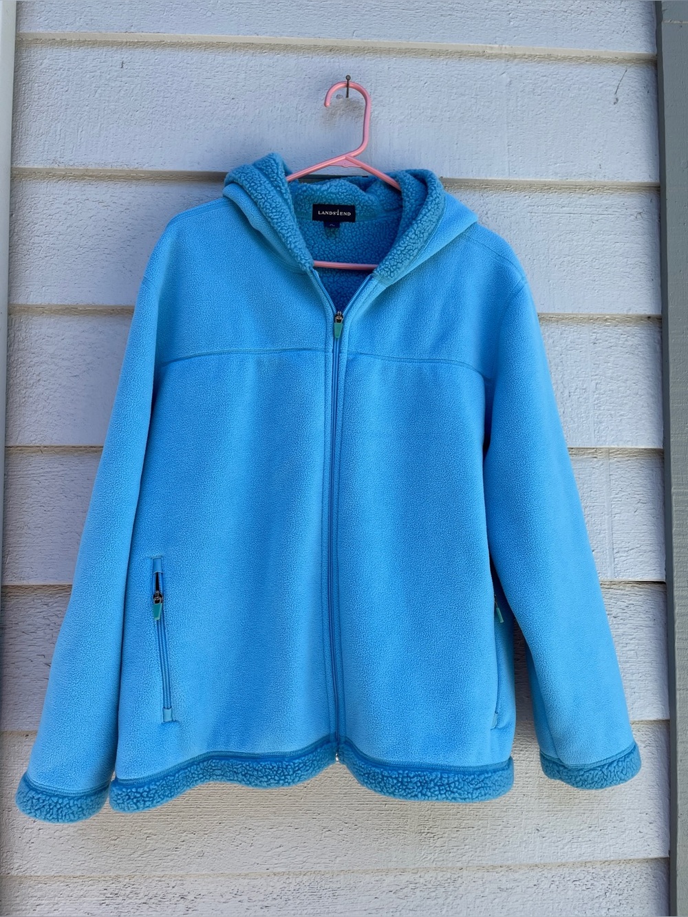 Lands’ End Hooded Fleece Jacket, Women’s Size XL (18-20), Light Blue